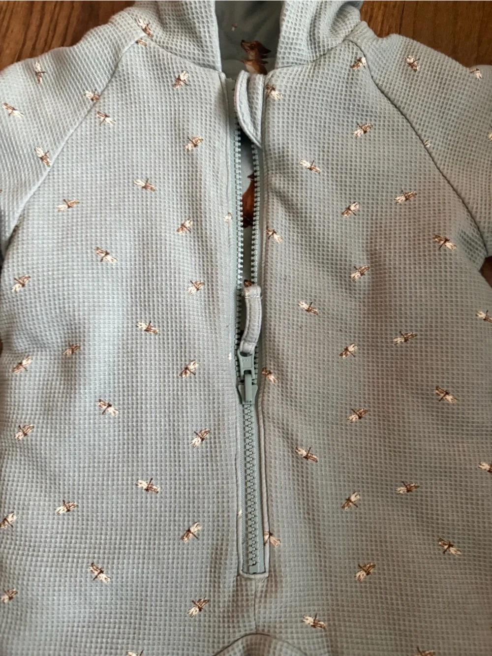 Milkbard Fox and Dragonfly Reversible Waffle Knit/Quilted Hooded Jumpsuit 3-6mo